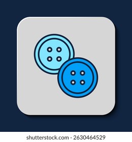 Filled outline Sewing button for clothes icon isolated on blue background. Clothing button.  Vector