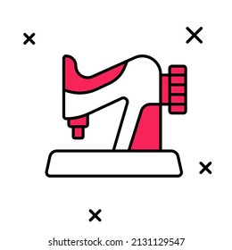 Filled outline Sewing machine icon isolated on white background.  Vector