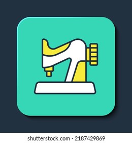 Filled outline Sewing machine icon isolated on blue background. Turquoise square button. Vector