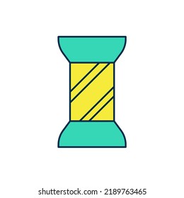 Filled outline Sewing thread on spool icon isolated on white background. Yarn spool. Thread bobbin.  Vector