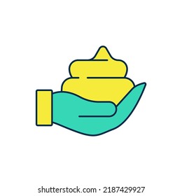 Filled outline Shaving gel foam on hand icon isolated on white background. Shaving cream.  Vector