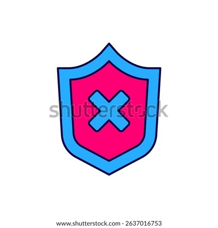 Filled outline Shield with cross mark icon isolated on white background. Shield and rejected. Notice of refusal.  Vector