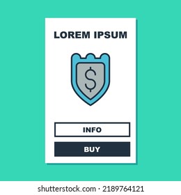 Filled outline Shield with dollar symbol icon isolated on turquoise background. Security shield protection. Money security concept.  Vector