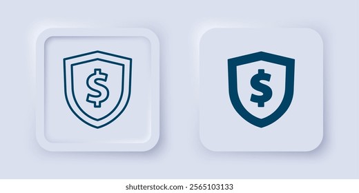 Filled and outline Shield with dollar symbol icon isolated on grey background. Security shield protection. Money security concept. Square button. Vector