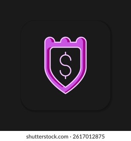 Filled outline Shield with dollar symbol icon isolated on black background. Security shield protection. Money security concept. Flat filled outline style with shadow. Vector