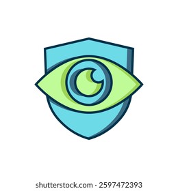 Filled outline Shield and eye icon isolated on white background. Security, safety, protection, privacy concept. Flat filled outline style with shadow. Vector