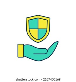 Símbolo relleno Escudo en la mano icono aislado en fondo blanco. Concepto de seguro. Signo de guardia. Seguridad, seguridad, protección, concepto de privacidad.  Vector