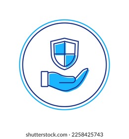 Filled outline Shield in hand icon isolated on white background. Insurance concept. Guard sign. Security, safety, protection, privacy concept.  Vector