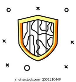 Filled outline Shield icon isolated on white background. Guard sign. Security, safety, protection, privacy concept. Flat filled outline style with shadow. Vector