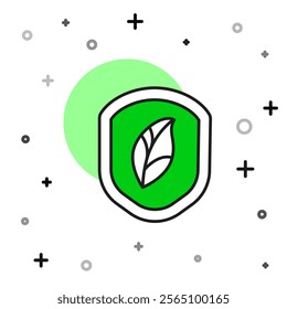 Filled outline Shield with leaf icon isolated on white background. Eco-friendly security shield with leaf.  Vector