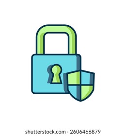 Filled outline Shield security with lock icon isolated on white background. Protection, safety, password security. Firewall access privacy sign. Flat filled outline style with shadow. Vector