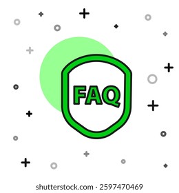 Filled outline Shield with text FAQ information icon isolated on white background. Guard sign. Security, safety, protection, privacy concept.  Vector