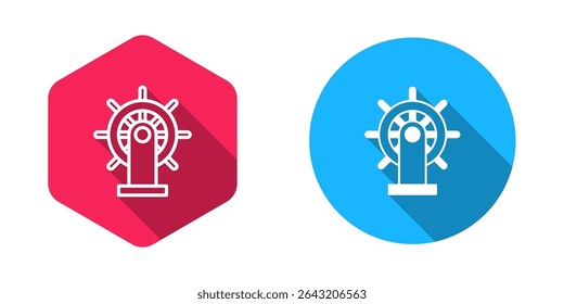 Filled and outline Ship steering wheel icon isolated with long shadow background.  Vector