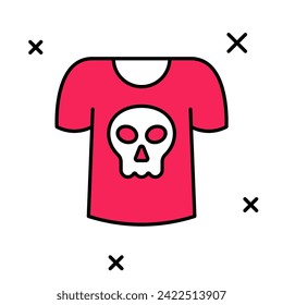 Filled outline Shirt with skull icon isolated on white background. Happy Halloween party.  Vector