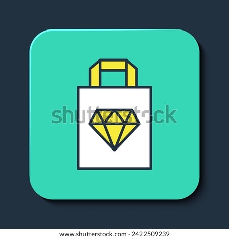 Filled outline Shopping bag jewelry icon isolated on blue background. Turquoise square button. Vector