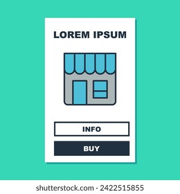 Filled outline Shopping building or market store icon isolated on turquoise background. Shop construction.  Vector