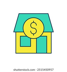Filled outline Shopping building or market store icon isolated on white background. Shop construction.  Vector