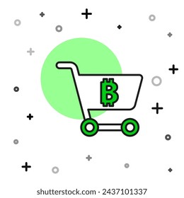 Filled outline Shopping cart with bitcoin icon isolated on white background. Online payment. Cash withdrawal. Modern method of payment.  Vector