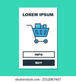 Filled outline Shopping cart and food icon isolated on turquoise background. Food store, supermarket.  Vector