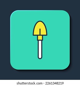 Filled outline Shovel icon isolated on blue background. Gardening tool. Tool for horticulture, agriculture, farming. Turquoise square button. Vector