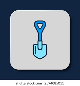 Filled outline Shovel icon isolated on blue background. Gardening tool. Tool for horticulture, agriculture, farming.  Vector