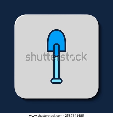 Filled outline Shovel icon isolated on blue background. Gardening tool. Tool for horticulture, agriculture, farming.  Vector