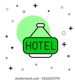 Filled outline Signboard outdoor advertising with text Hotel icon isolated on white background.  Vector