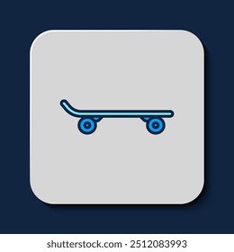 Filled outline Skateboard icon isolated on blue background. Extreme sport. Sport equipment.  Vector