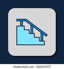 Filled outline Skateboard stairs with rail icon isolated on blue background.  Vector