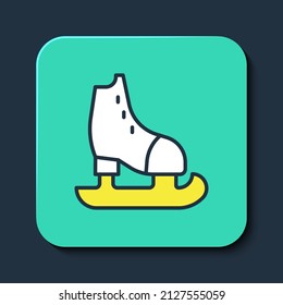 Filled outline Skates icon isolated on blue background. Ice skate shoes icon. Sport boots with blades. Turquoise square button. Vector