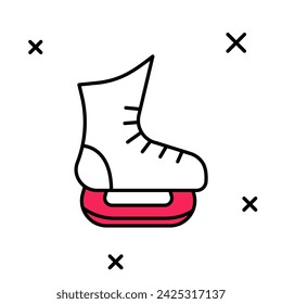 Filled outline Skates icon isolated on white background. Ice skate shoes icon. Sport boots with blades.  Vector