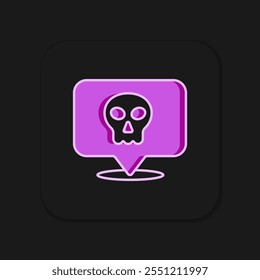 Icono de cráneo de contorno lleno aislado sobre fondo negro. Feliz Halloween. Estilo de contorno relleno plano con sombra. Vector