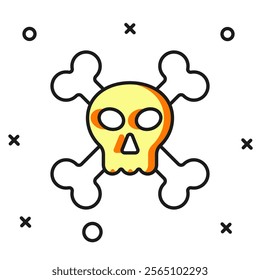 Filled outline Skull on crossbones icon isolated on white background. Happy Halloween party. Flat filled outline style with shadow. Vector