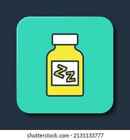 Filled outline Sleeping pill icon isolated on blue background. Turquoise square button. Vector