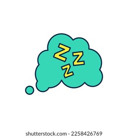 Filled outline Sleepy icon isolated on white background. Sleepy zzz talk bubble.  Vector
