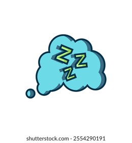 Filled outline Sleepy icon isolated on white background. Sleepy zzz talk bubble. Flat filled outline style with shadow. Vector