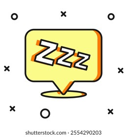 Filled outline Sleepy icon isolated on white background. Sleepy zzz talk bubble. Flat filled outline style with shadow. Vector