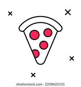 Esbozo rellenado Corte del icono de la pizza aislado en el fondo blanco. Menú de comida rápida.  Vector