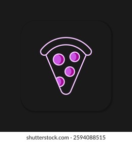 Filled outline Slice of pizza icon isolated on black background. Fast food menu. Flat filled outline style with shadow. Vector