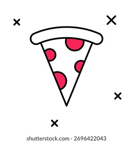 Rebanada de icono de pizza aislado sobre fondo blanco. Comida rápida.  Vector