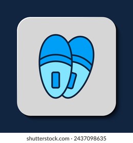 Filled outline Slippers icon isolated on blue background. Flip flops sign.  Vector