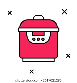 Filled outline Slow cooker icon isolated on white background. Electric pan.  Vector