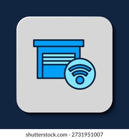Esquema lleno Icono de garaje inteligente aislado sobre fondo azul.  Vector