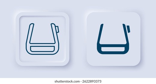 Filled and outline Smart glasses mounted on spectacles icon isolated on grey background. Wearable electronics smart glasses with camera and display. Square button. Vector