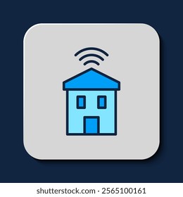 Filled outline Smart home with wi-fi icon isolated on blue background. Remote control.  Vector