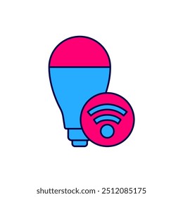 Contorno preenchido ícone do sistema de lâmpada inteligente isolado no fundo branco. Símbolo de energia e ideia. Conceito de Internet das coisas com conexão sem fio.  Vetor
