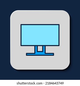 Filled outline Smart Tv icon isolated on blue background. Television sign.  Vector