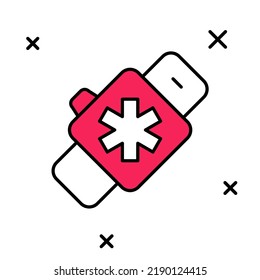 Filled outline Smart watch showing heart beat rate icon isolated on white background. Fitness App concept.  Vector