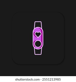 Reloj inteligente que muestra el icono del ritmo cardíaco aislado en el fondo negro. Concepto de App de la aptitud. Estilo de contorno relleno plano con sombra. Vector