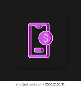 Filled outline Smartphone with dollar symbol icon isolated on black background. Online shopping concept. Financial mobile phone icon. Online payment. Flat filled outline style with shadow. Vector